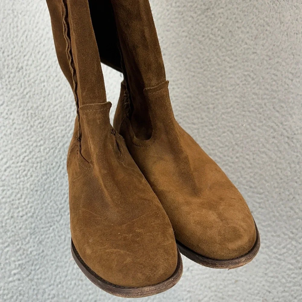 Frye Cara Tall Boots Womens 10 B Brown Suede Western Slouchy Whipstitch Slip On